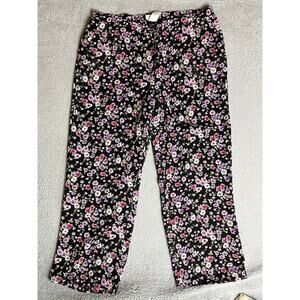 Jones New York Sport Pants 2X Silk Floral Straight High Rise Purple Pink Luxury